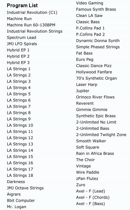 SAM 05 Program List